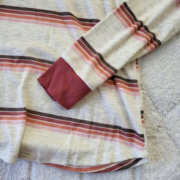 white and burgundy/pink tones striped long sleeve heartland henley shirt - Picture 4 of 5